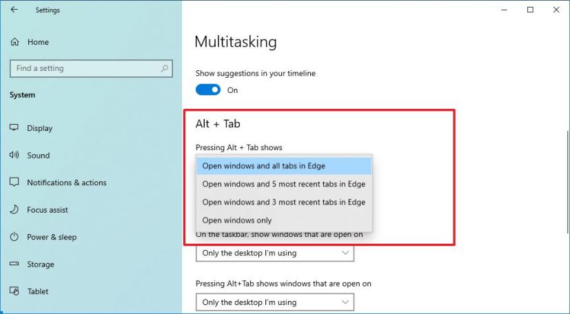 Windows 10 20H2 Alt + Tab settings