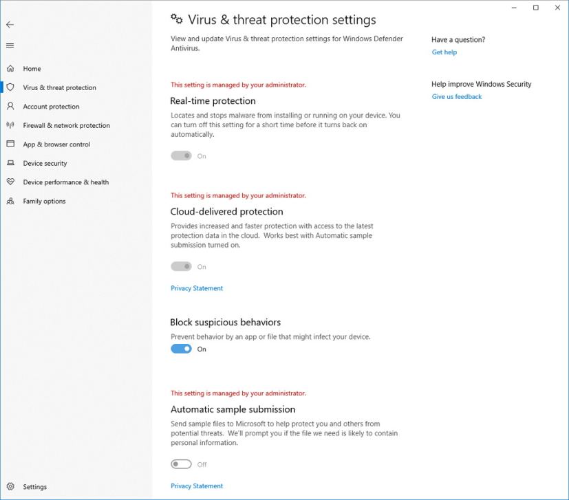 Windows Defender Block suspicious behavior feature