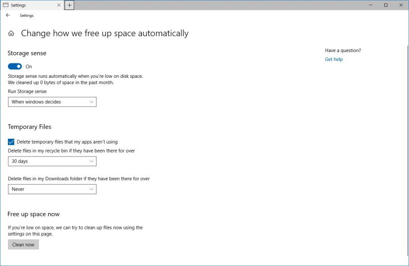 Change how we free up space automatically settings