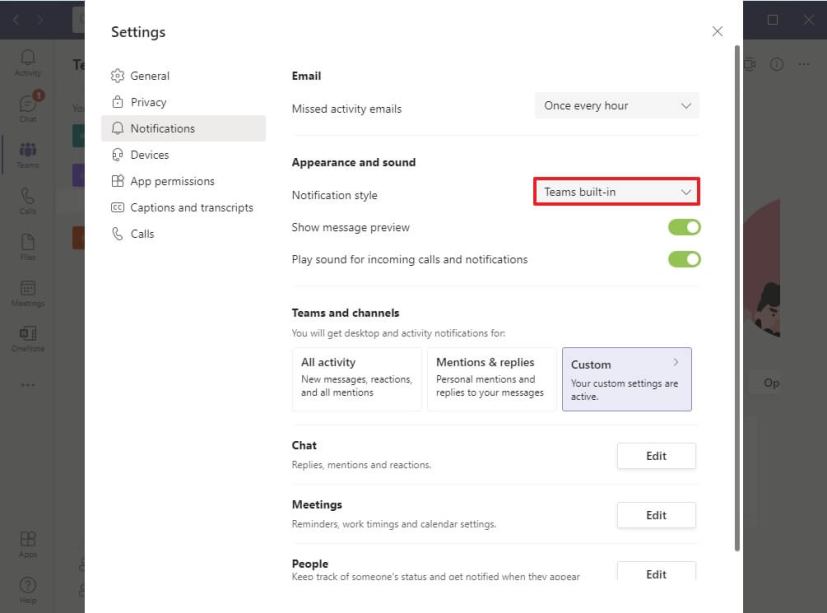 Teams disable Windows notifications