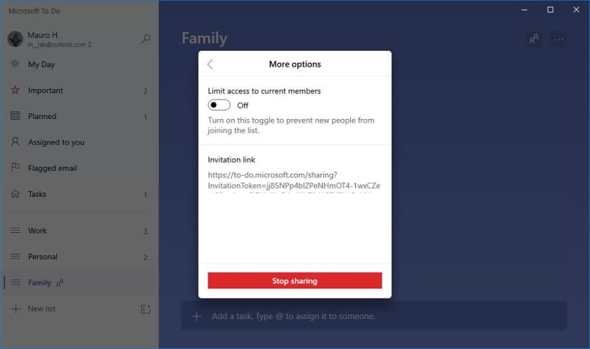 Stop sharing To Do list