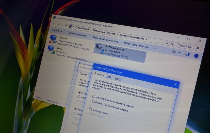 Windows 10 VPN Use default gateway on remote network option