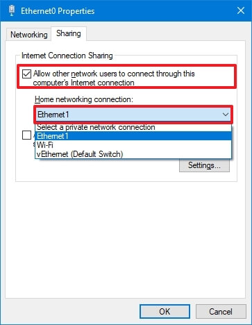 Enable Internet Sharing Connection